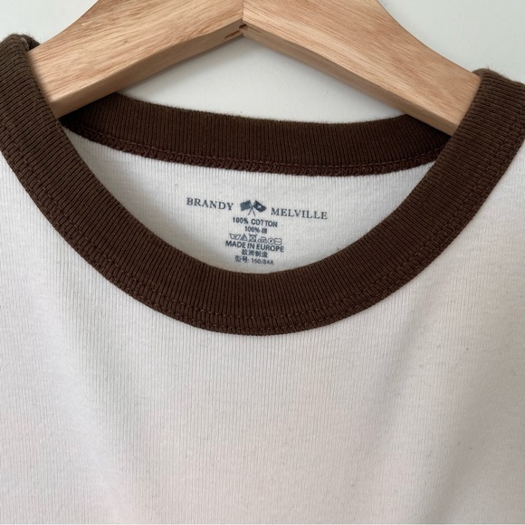 Brandy Melville Ringer Tee T-Shirt Brown and White Size S - Picture 2 of 5